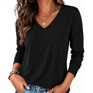 image:imageZeagoo Womens Long Sleeve Shirts V Neck Basic Tee Tops Dressy Casual Business Work Blouses Fall Outfits S3XLA Black