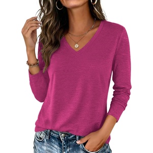 image:imageZeagoo Womens Long Sleeve Shirts V Neck Basic Tee Tops Dressy Casual Business Work Blouses Fall Outfits S3XLHot Pink