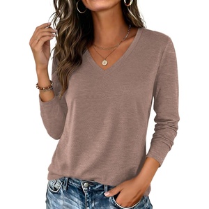 image:imageZeagoo Womens Long Sleeve Shirts V Neck Basic Tee Tops Dressy Casual Business Work Blouses Fall Outfits S3XLKhaki