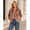 image:imageZeagoo Womens Satin Shirt Silk Button Down Blouses Long Sleeve Loose Tops  Business Casual TopsCollared BlousesLightweight TopsGoing Out TopLadies Elegant BlouseDressy Party TopsFall FashionToffee