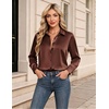 image:imageZeagoo Womens Satin Shirt Silk Button Down Blouses Long Sleeve Loose Tops  Business Casual TopsCollared BlousesLightweight TopsGoing Out TopLadies Elegant BlouseDressy Party TopsFall FashionAchocolate Brown