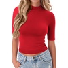 image:imageZeagoo Womens Tops Mock Neck Short Sleeve Slim Basic Summer Fall Basic Tee  Mock Turtleneck Tops Women Slim Fit Fashion Top Short Sleeve T shirt Dressy Casual Basic Business Work Summer Fall OutfitsRed