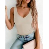 image:imageZeagoo Womens Double Lined V Neck Tank Tops Summer Slim Fit Outfits  Casual Basic Layering Tank Tops Sleeveless Tops For Women Cute Going Out Tops Womens Summer Tops Women Fall ClothesAlmond