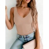image:imageZeagoo Womens Double Lined V Neck Tank Tops Summer Slim Fit Outfits  Casual Basic Layering Tank Tops Sleeveless Tops For Women Cute Going Out Tops Womens Summer Tops Women Fall ClothesKhaki