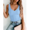 image:imageZeagoo Womens Double Lined V Neck Tank Tops Summer Slim Fit Outfits  Casual Basic Layering Tank Tops Sleeveless Tops For Women Cute Going Out Tops Womens Summer Tops Women Fall ClothesLight Blue