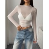 image:imageZeagoo Womens Mesh Long Sleeve Tops Mock Neck Going Out See Through Shirts  Sexy Sheer Blouses Layering Tops Clubwear Outfits 2026 Fall Clothes Country Concert Tops UndershirtWhite