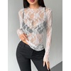 image:imageZeagoo Womens Mesh Long Sleeve Tops Mock Neck Going Out See Through Shirts  Sexy Sheer Blouses Layering Tops Clubwear Outfits 2026 Fall Clothes Country Concert Tops UndershirtLace White