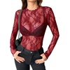 image:imageZeagoo Womens Mesh Long Sleeve Tops Mock Neck Going Out See Through Shirts  Sexy Sheer Blouses Layering Tops Clubwear Outfits 2026 Fall Clothes Country Concert Tops UndershirtLace Wine Red