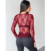 image:imageZeagoo Womens Mesh Long Sleeve Tops Mock Neck Going Out See Through Shirts  Sexy Sheer Blouses Layering Tops Clubwear Outfits 2026 Fall Clothes Country Concert Tops UndershirtLace Wine Red