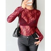 image:imageZeagoo Womens Mesh Long Sleeve Tops Mock Neck Going Out See Through Shirts  Sexy Sheer Blouses Layering Tops Clubwear Outfits 2026 Fall Clothes Country Concert Tops UndershirtLace Wine Red