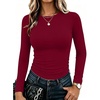 image:imageZeagoo Women Long Sleeve Shirts Slim Fit Going Out Tops Crewneck Basic Tee  Stretchy Fitted Tops for Casual Versatile TShirt Soft Layering Shirts Perfect for Summer and Fall OutfitsWine Red