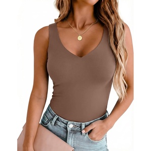 image:imageZeagoo Womens Double Lined V Neck Tank Tops Summer Slim Fit Outfits  Casual Basic Layering Tank Tops Sleeveless Tops For Women Cute Going Out Tops Womens Summer Tops Women Fall ClothesBrown