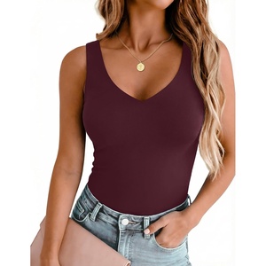 image:imageZeagoo Womens Double Lined V Neck Tank Tops Summer Slim Fit Outfits  Casual Basic Layering Tank Tops Sleeveless Tops For Women Cute Going Out Tops Womens Summer Tops Women Fall ClothesWine Red