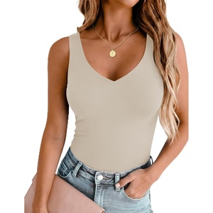 image:imageZeagoo Womens Double Lined V Neck Tank Tops Summer Slim Fit Outfits  Casual Basic Layering Tank Tops Sleeveless Tops For Women Cute Going Out Tops Womens Summer Tops Women Fall ClothesAlmond
