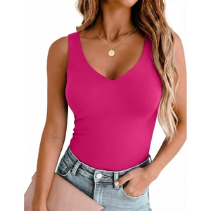 image:imageZeagoo Womens Double Lined V Neck Tank Tops Summer Slim Fit Outfits  Casual Basic Layering Tank Tops Sleeveless Tops For Women Cute Going Out Tops Womens Summer Tops Women Fall ClothesHot Pink