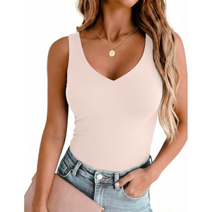 image:imageZeagoo Womens Double Lined V Neck Tank Tops Summer Slim Fit Outfits  Casual Basic Layering Tank Tops Sleeveless Tops For Women Cute Going Out Tops Womens Summer Tops Women Fall ClothesChampagne