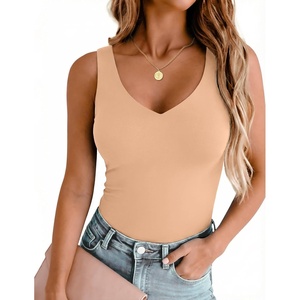 image:imageZeagoo Womens Double Lined V Neck Tank Tops Summer Slim Fit Outfits  Casual Basic Layering Tank Tops Sleeveless Tops For Women Cute Going Out Tops Womens Summer Tops Women Fall ClothesTan