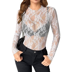 image:imageZeagoo Womens Mesh Long Sleeve Tops Mock Neck Going Out See Through Shirts  Sexy Sheer Blouses Layering Tops Clubwear Outfits 2026 Fall Clothes Country Concert Tops UndershirtLace White