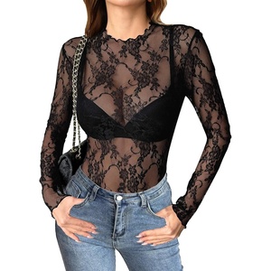 image:imageZeagoo Womens Mesh Long Sleeve Tops Mock Neck Going Out See Through Shirts  Sexy Sheer Blouses Layering Tops Clubwear Outfits 2026 Fall Clothes Country Concert Tops UndershirtLace Black