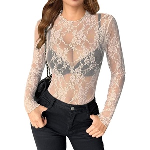 image:imageZeagoo Womens Mesh Long Sleeve Tops Mock Neck Going Out See Through Shirts  Sexy Sheer Blouses Layering Tops Clubwear Outfits 2026 Fall Clothes Country Concert Tops UndershirtLace Champagne