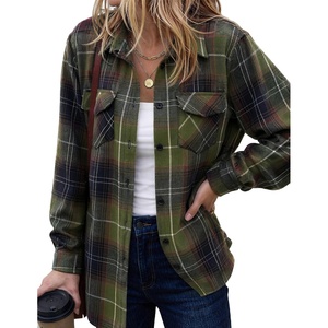 image:imageZeagoo Womens Plaid Flannel Shirt Long Sleeve Top Casual Button Down Blouse  Flannel Plaid ShirtCotton FabricLoose Fit BlouseBusiness Casual Outfits2026 Fashion Fall Western Shacket JacketGreen Black