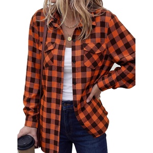 image:imageZeagoo Womens Plaid Flannel Shirt Long Sleeve Top Casual Button Down Blouse  Flannel Plaid ShirtCotton FabricLoose Fit BlouseBusiness Casual Outfits2026 Fashion Fall Western Shacket JacketOrange Black