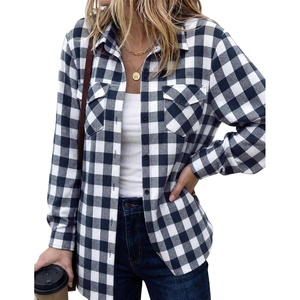 image:imageZeagoo Womens Plaid Flannel Shirt Long Sleeve Top Casual Button Down Blouse  Flannel Plaid ShirtCotton FabricLoose Fit BlouseBusiness Casual Outfits2026 Fashion Fall Western Shacket JacketDark Blue