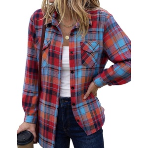 image:imageZeagoo Womens Plaid Flannel Shirt Long Sleeve Top Casual Button Down Blouse  Flannel Plaid ShirtCotton FabricLoose Fit BlouseBusiness Casual Outfits2026 Fashion Fall Western Shacket JacketRed Blue