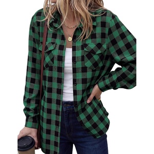 image:imageZeagoo Womens Plaid Flannel Shirt Long Sleeve Top Casual Button Down Blouse  Flannel Plaid ShirtCotton FabricLoose Fit BlouseBusiness Casual Outfits2026 Fashion Fall Western Shacket Jacket1green