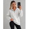 image:imageZeagoo Hoodies for Women Casual Button Collar Drawstring Long Sleeve Hooded Sweatshirt Pullover Tops for Fall Winter 2026White Grey