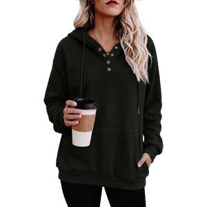 image:imageZeagoo Hoodies for Women Casual Button Collar Drawstring Long Sleeve Hooded Sweatshirt Pullover Tops for Fall Winter 2026A01black