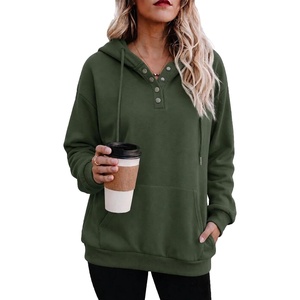 image:imageZeagoo Hoodies for Women Casual Button Collar Drawstring Long Sleeve Hooded Sweatshirt Pullover Tops for Fall Winter 2026Army Green