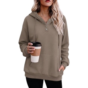 image:imageZeagoo Hoodies for Women Casual Button Collar Drawstring Long Sleeve Hooded Sweatshirt Pullover Tops for Fall Winter 2026Coffee Grey