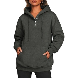 image:imageZeagoo Hoodies for Women Casual Button Collar Drawstring Long Sleeve Hooded Sweatshirt Pullover Tops for Fall Winter 2026Dark Grey