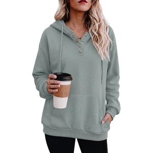 image:imageZeagoo Hoodies for Women Casual Button Collar Drawstring Long Sleeve Hooded Sweatshirt Pullover Tops for Fall Winter 2026Gray Green