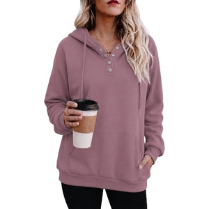 image:imageZeagoo Hoodies for Women Casual Button Collar Drawstring Long Sleeve Hooded Sweatshirt Pullover Tops for Fall Winter 2026Gray Pink