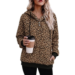 image:imageZeagoo Hoodies for Women Casual Button Collar Drawstring Long Sleeve Hooded Sweatshirt Pullover Tops for Fall Winter 2026Leopard Print