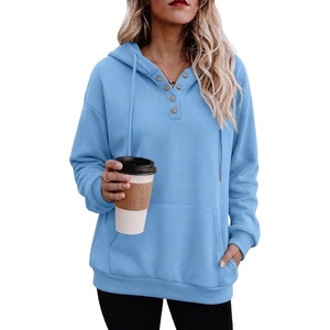 image:imageZeagoo Hoodies for Women Casual Button Collar Drawstring Long Sleeve Hooded Sweatshirt Pullover Tops for Fall Winter 2026Light Blue