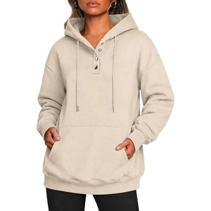 image:imageZeagoo Hoodies for Women Casual Button Collar Drawstring Long Sleeve Hooded Sweatshirt Pullover Tops for Fall Winter 2026Moon Grey