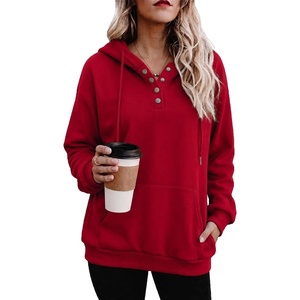 image:imageZeagoo Hoodies for Women Casual Button Collar Drawstring Long Sleeve Hooded Sweatshirt Pullover Tops for Fall Winter 2026Red