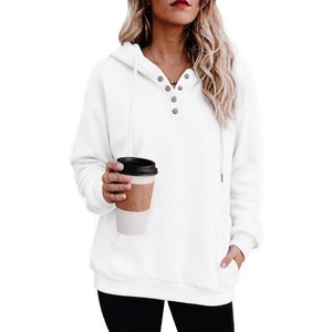 image:imageZeagoo Hoodies for Women Casual Button Collar Drawstring Long Sleeve Hooded Sweatshirt Pullover Tops for Fall Winter 2026White
